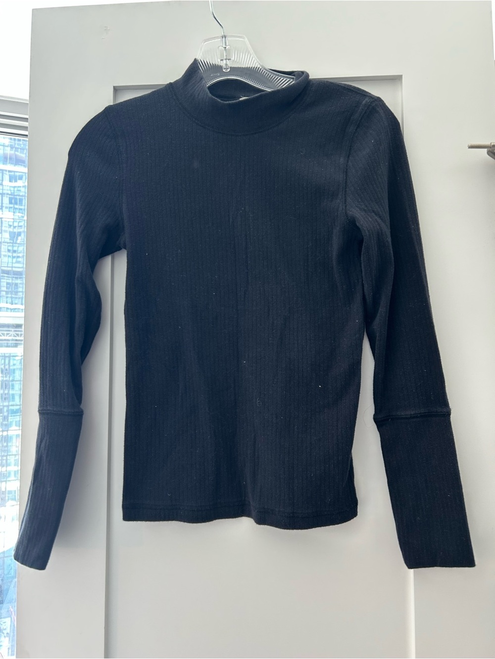 Free People Black Ribbed Mockneck Long Sleeve Top